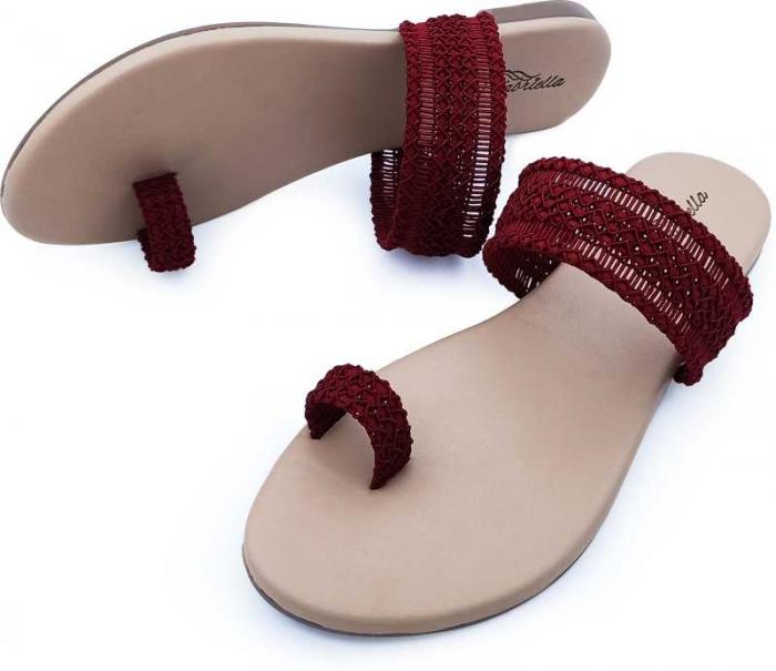 Women Maroon, Beige Flats Sandal