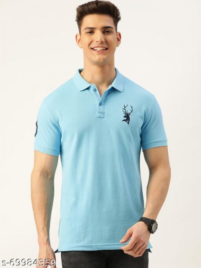 Men Casual Logo Embroidered Polo Collar T-shirt